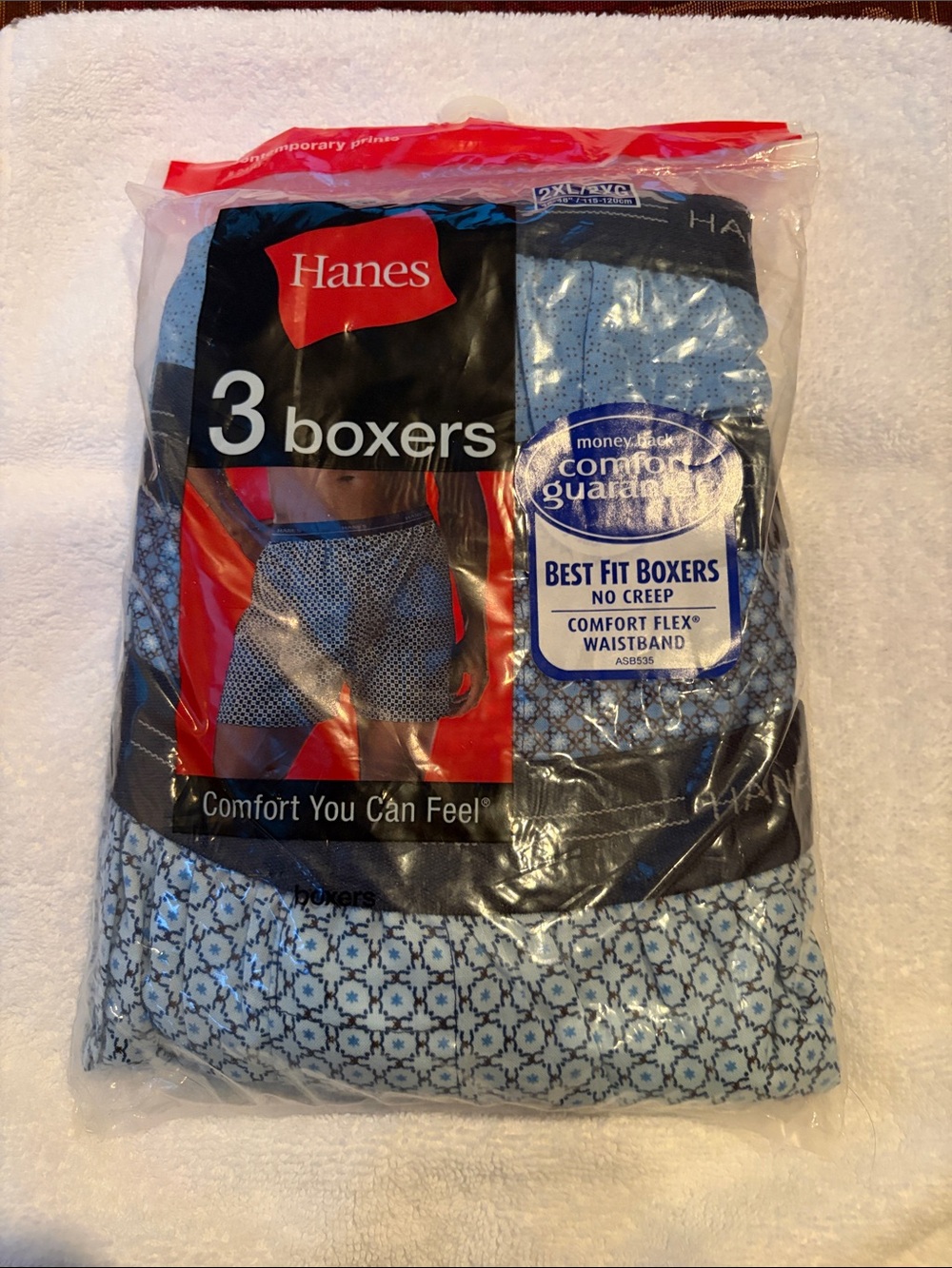 Hanes Men’s Light Blue Patterned Boxers – 3-Pack